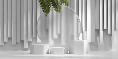 Abstract Minimal Modern White Podium Platform For Product Display Showcase 3D Rendering photo