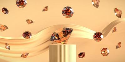 Round diamond topaz Gem falling background. 3d rendering photo