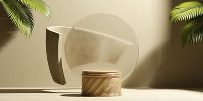3D rendering platform podium with palm leaves product presentation background photo