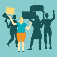 Women protest with banners vector flat illustration