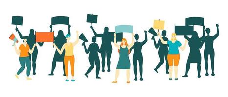 Women protest with banners vector flat illustration