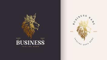 logotipo de cabeza de león con corona de oro de lujo vector