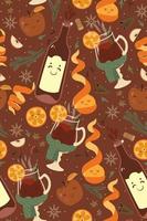 Seamless pattern with mulled wine. Vector graphics.