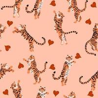 Seamless pattern with jumping tigers and autumn leaves .Vector graphic. vector