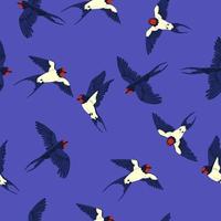 Seamless pattern with swallows on a blue background. Vector graphics.