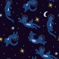 Seamless pattern with cute cats in space. Vector graphics.