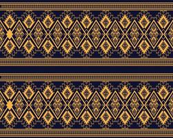 Geometric ethnic texture embroidery design with Dark Blue background design, skirt,wallpaper,clothing,wrapping,fabric, sheet, yellow triangle shapes Vector, illustration pattern vector