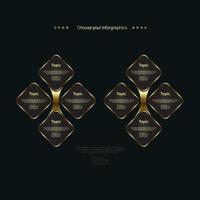 Modern luxury infographic tangle carts used in connection buttons concept, Group of premium levels charts on dark background vector