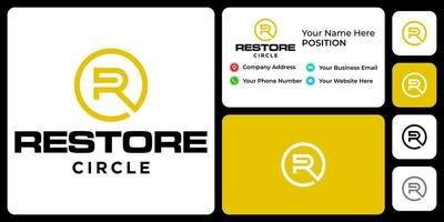 diseño de logotipo de reciclaje de monograma de letra r con plantilla de tarjeta de visita.