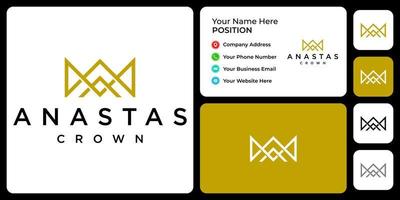 Letter A monogram crown logo design with business card template. vector