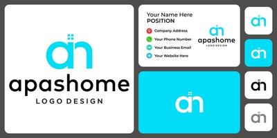 diseño de logotipo de casa con monograma de letra ah con plantilla de tarjeta de visita. vector