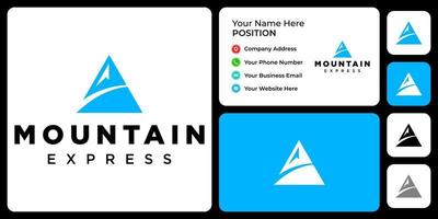 Simple mountain logo design with business card template. vector