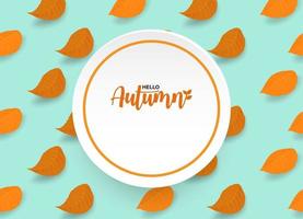 Hello Autumn background. design with autumn leaves on mint green background. Vector. vector