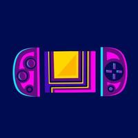 Joystick game console cyberpunk logo line pop art portrait fiction colorful design with dark background. Abstract vector illustration.