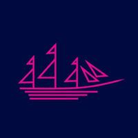 Ship Boat Pirates Line Pop Art Potrait Logo Colorful Design with Dark Background. vector