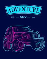Of Road Adventure Vehicle Line Pop Art Potrait Logo Colorful Design with Dark Background. vector