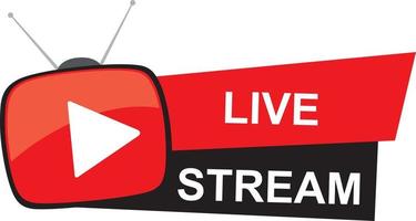 Live Stream icon. Live streaming sign with play button. Live broadcast button for blog, player, broadcast, website, online radio, media labels. Live streaming element vector