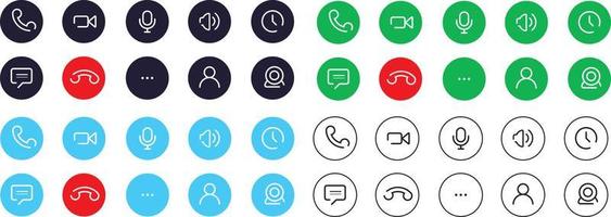 Video call buttons set. Collection of internet conversation buttons. A set of video communication elements. vector