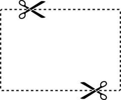 Scissors cut along the contour on a white background. Cut out coupon border rectangle shape. Scissors cutting square line. vector