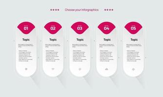 Five Infographic design with icons. five options or five steps. process diagram, flow chart, info graph, Infographics for business concept, presentations banner, workflow layout, vector