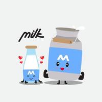 linda mascota de personaje de botella de leche y lindo cubo de leche con logo para su negocio vector