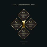 Modern luxury infographic tangle carts used in connection buttons concept, Group of premium levels charts on dark background, vector and illustration