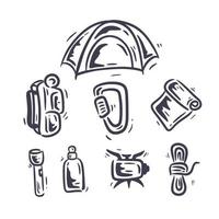 illustration camping elements icon set vector