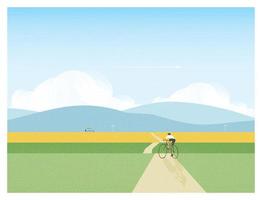 Web Vector illustration of spring summer or May riding in countryside.Happy activities landscape