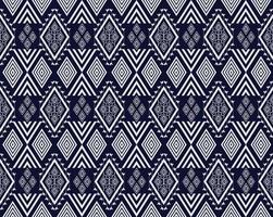 diseño de bordado de textura étnica geométrica con diseño de fondo azul oscuro, falda, papel pintado, ropa, envoltura, batik, tela, hoja, vector de formas triangulares, diseño de ilustración