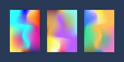 Colorful Abstract fluid shapes SET in isolated on curves gradient background, three modern pastel gradient design and Applicable vector used in mobile wallpaper, pattern and background template