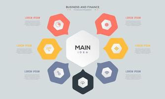 plantilla de diseño infográfico circular con iconos y opciones o pasos. concepto de negocio. se puede utilizar para diagramas de procesos, presentaciones, diseño de flujos de trabajo, pancartas, diagramas de flujo, negocios y finanzas vector