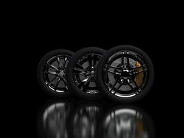 auto wheel with chrome disks close-up on a dark background. 3d render photo