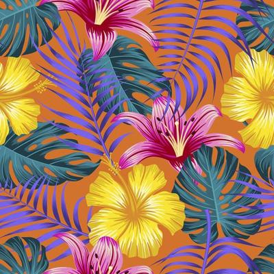 Floral seamless pattern with leaves. tropical background