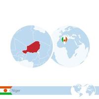 Niger on world globe with flag and regional map of Niger. vector
