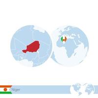 níger en el globo terráqueo con bandera y mapa regional de níger. vector