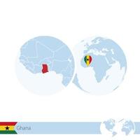 ghana en el globo terráqueo con bandera y mapa regional de ghana. vector