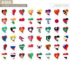 colección de banderas vectoriales de países asiáticos. conjunto de iconos de corazón.