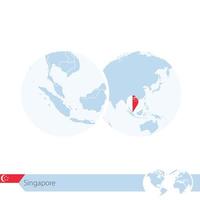 Singapore on world globe with flag and regional map of Singapore. vector
