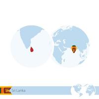 Sri Lanka on world globe with flag and regional map of Sri Lanka. vector