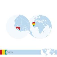 guinea en globo terráqueo con bandera y mapa regional de guinea. vector