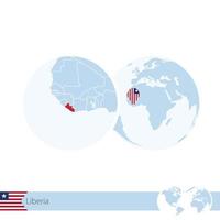 Liberia on world globe with flag and regional map of Liberia. vector