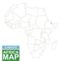 Africa contoured map with highlighted Djibouti.