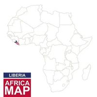 Africa contoured map with highlighted Liberia. vector