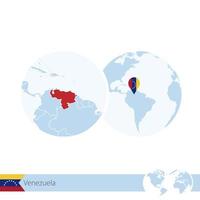 Venezuela on world globe with flag and regional map of Venezuela. vector