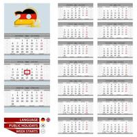 Wall calendar planner template for 2022 year. Germany and English language. Week starts from Monday. vector