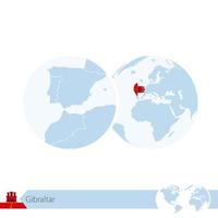 Gibraltar on world globe with flag and regional map of Gibraltar. vector