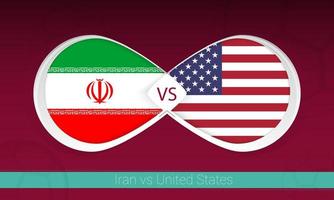 Irán vs Estados Unidos en competición de fútbol, grupo a. versus icono en el fondo del fútbol. vector