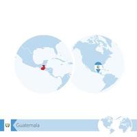 Guatemala on world globe with flag and regional map of Guatemala. vector