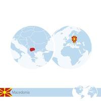 Macedonia on world globe with flag and regional map of Macedonia. vector