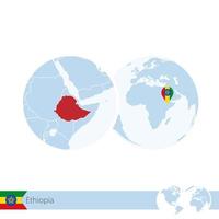 Ethiopia on world globe with flag and regional map of Ethiopia. vector